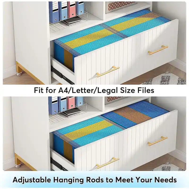 Lateral File Cabinet with Drawer, White Filing Cabinet for A4/Letter