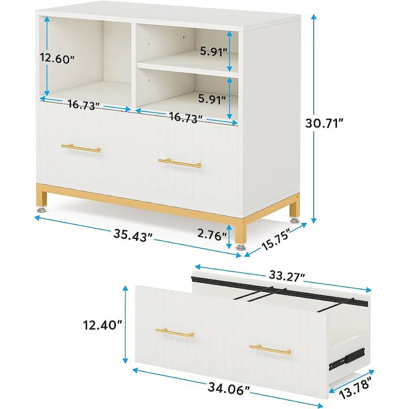 Lateral File Cabinet with Drawer, White Filing Cabinet for A4/Letter