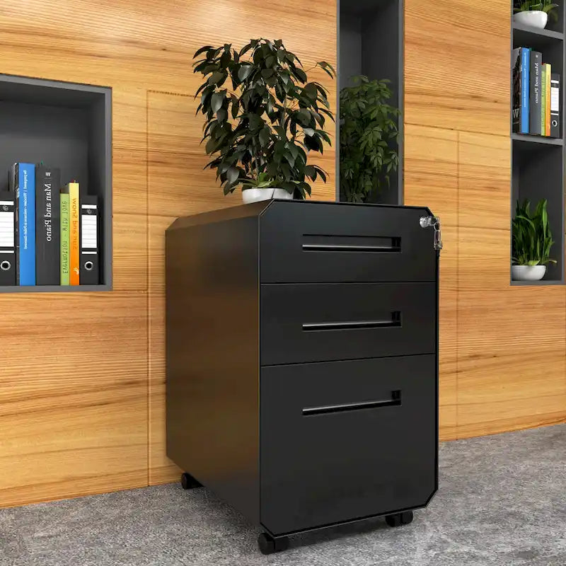 Modern Polygon 3-Drawer Wheeled Steel File Cabinet