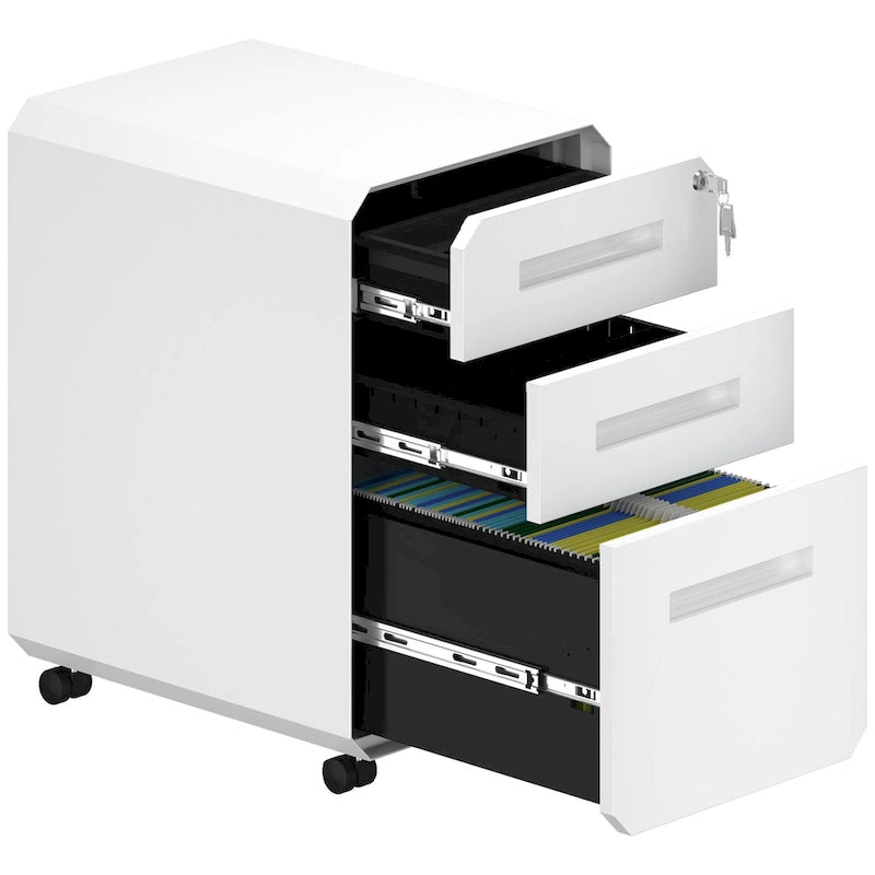 Modern Polygon 3-Drawer Wheeled Steel File Cabinet