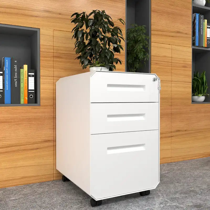 Modern Polygon 3-Drawer Wheeled Steel File Cabinet
