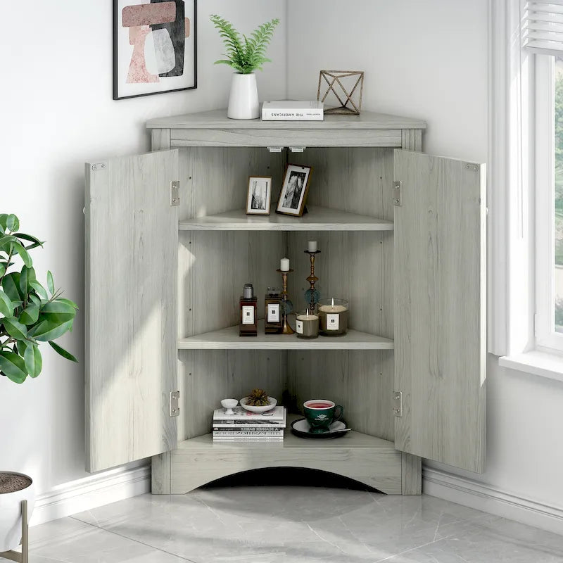 Grey Triangle Bathroom Storage Cabinet with Adjustable Shelves