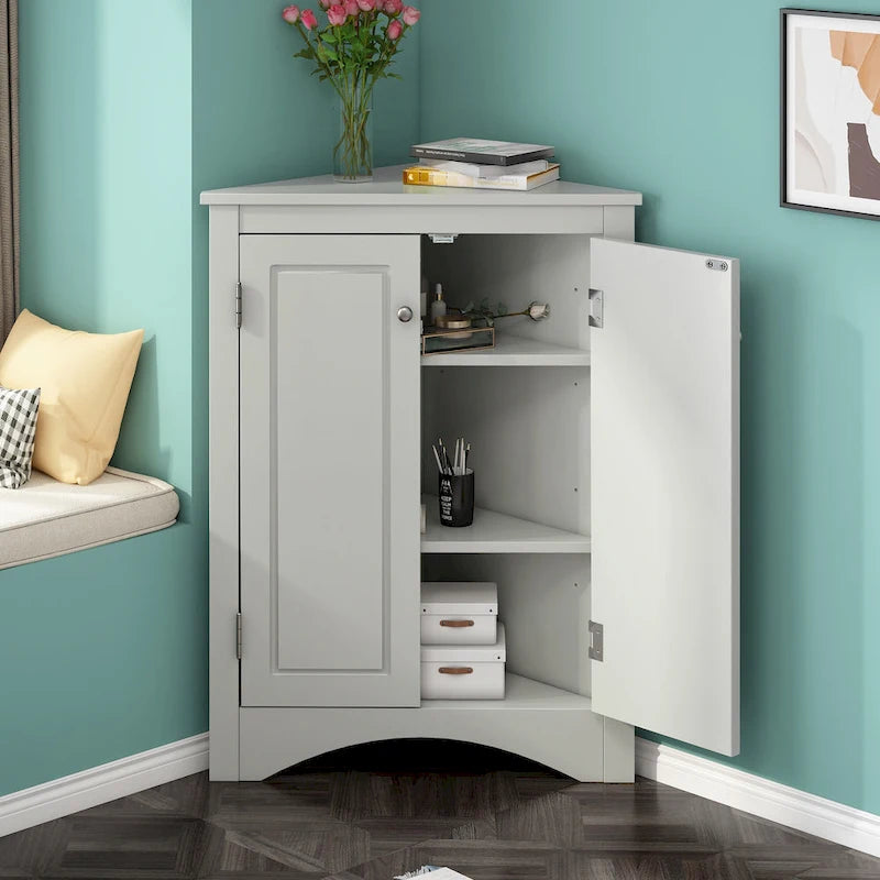 Grey Triangle Bathroom Storage Cabinet with Adjustable Shelves