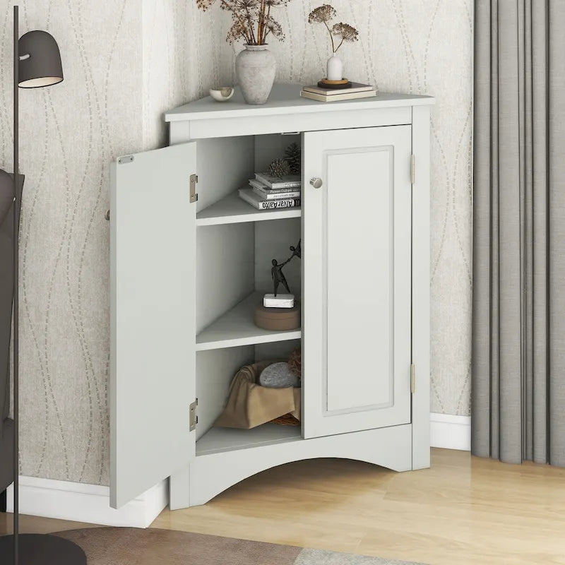 Grey Triangle Bathroom Storage Cabinet with Adjustable Shelves