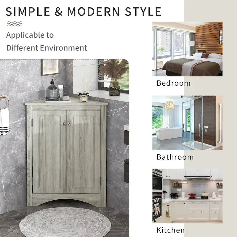 Grey Triangle Bathroom Storage Cabinet with Adjustable Shelves