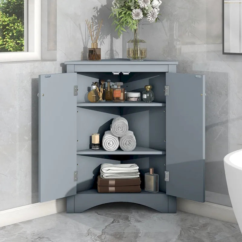 Grey Triangle Bathroom Storage Cabinet with Adjustable Shelves