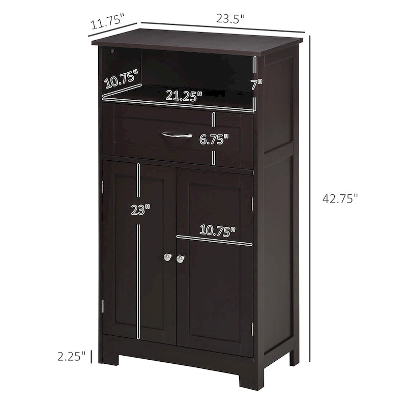 Modern bathroom storage cabinet, freestanding cabinet with drawers and adjustable shelves.