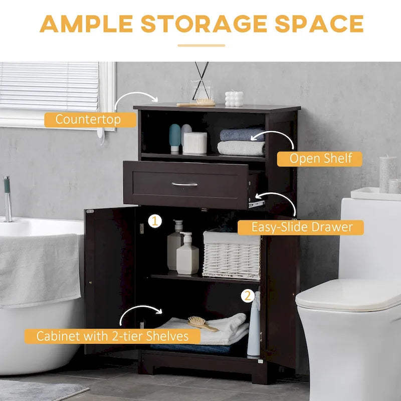 Modern bathroom storage cabinet, freestanding cabinet with drawers and adjustable shelves.
