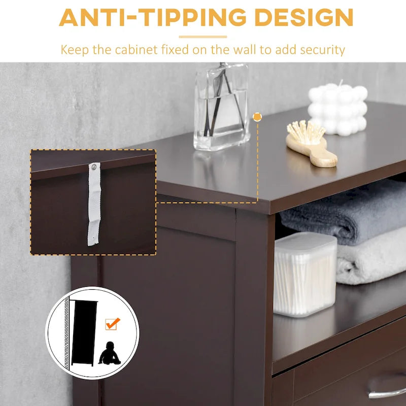 Modern bathroom storage cabinet, freestanding cabinet with drawers and adjustable shelves.