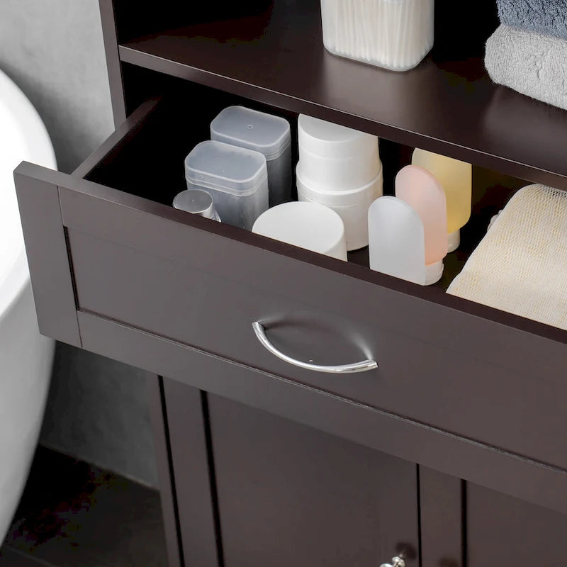 Modern bathroom storage cabinet, freestanding cabinet with drawers and adjustable shelves.