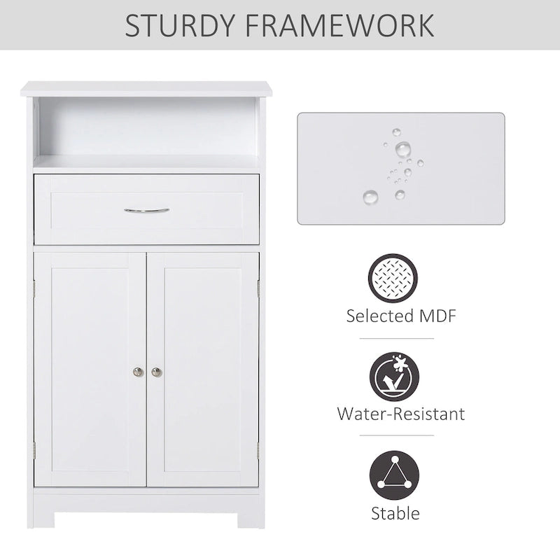 Modern bathroom storage cabinet, freestanding cabinet with drawers and adjustable shelves.
