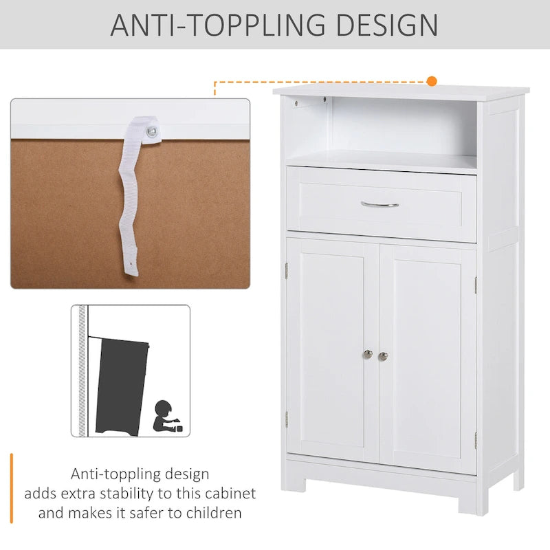 Modern bathroom storage cabinet, freestanding cabinet with drawers and adjustable shelves.