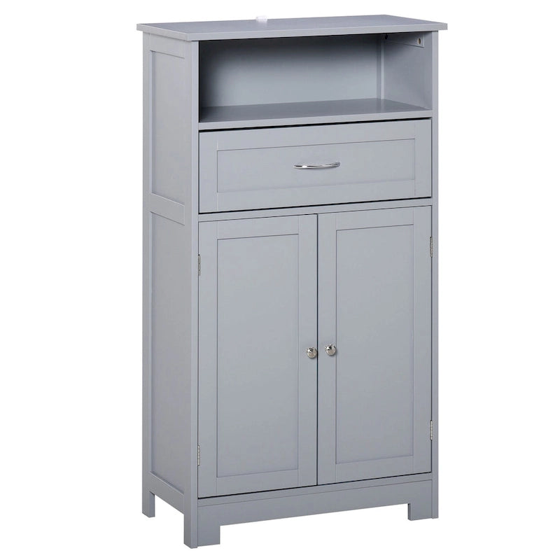 Modern bathroom storage cabinet, freestanding cabinet with drawers and adjustable shelves.