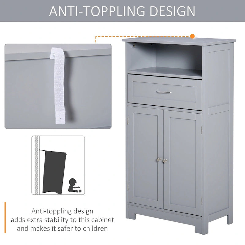 Modern bathroom storage cabinet, freestanding cabinet with drawers and adjustable shelves.