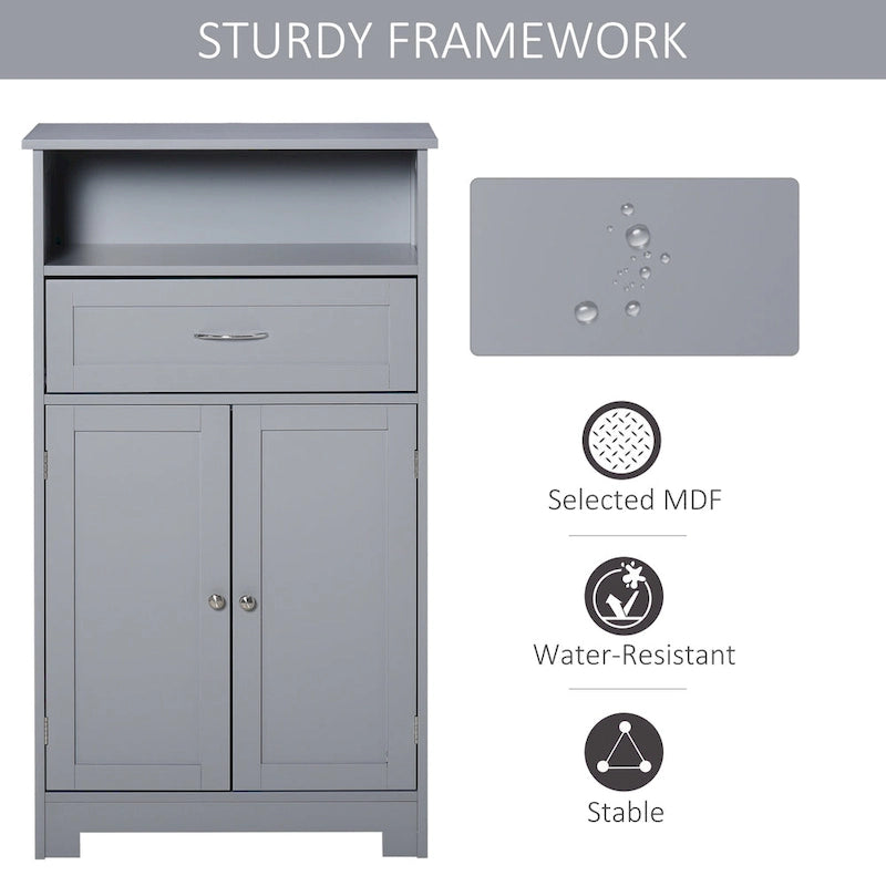 Modern bathroom storage cabinet, freestanding cabinet with drawers and adjustable shelves.