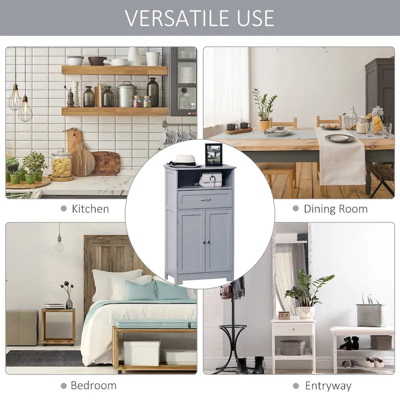 Modern bathroom storage cabinet, freestanding cabinet with drawers and adjustable shelves.