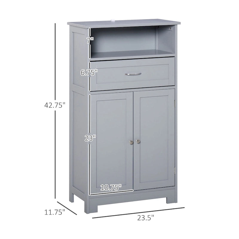 Modern bathroom storage cabinet, freestanding cabinet with drawers and adjustable shelves.