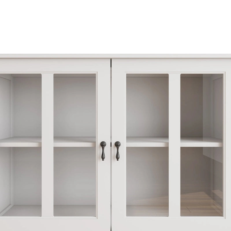 Buffet storage cabinet with double glass doors and unique bell handle