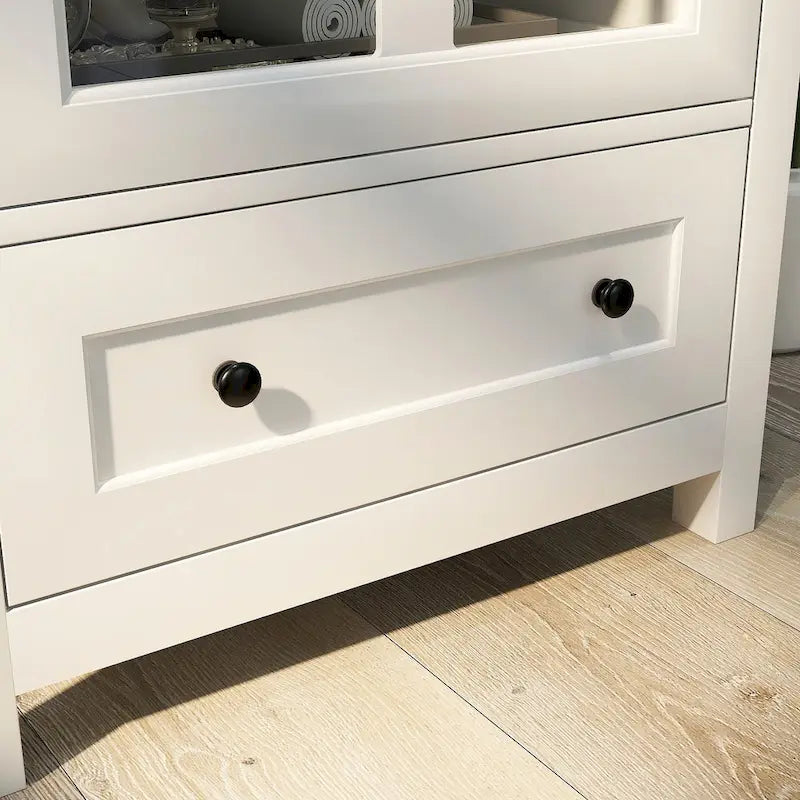 Buffet storage cabinet with double glass doors and unique bell handle