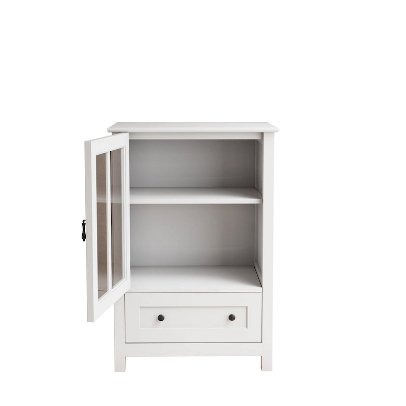 Buffet storage cabinet with double glass doors and unique bell handle