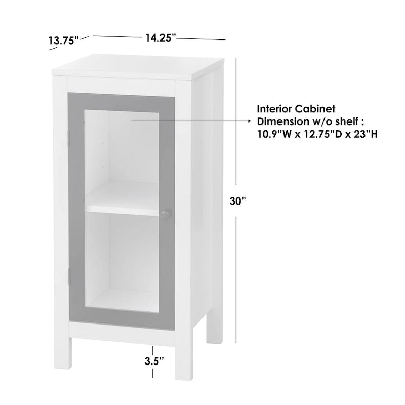 White Floor-Standing Storage Cabinet With Tempered Glass Doors And Adjustable Shelves – A Simple And Modern Style.