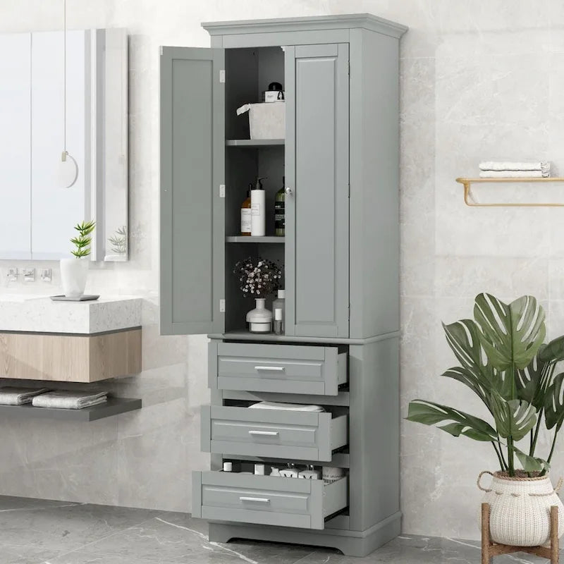 Tall Storage Cabinet with Three Drawers for Bathroom
