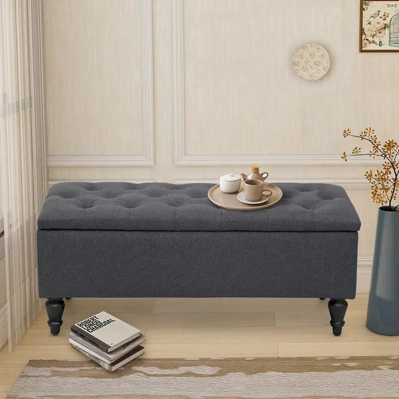 Fabric upholstered bench with storage function