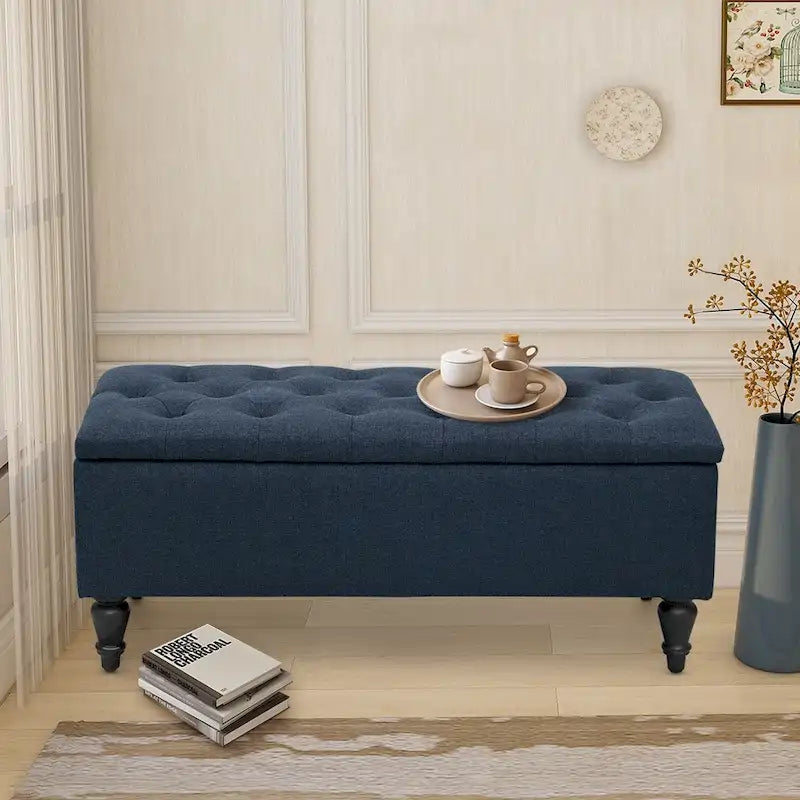 Fabric upholstered bench with storage function