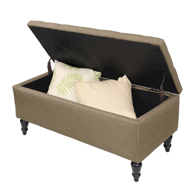 Fabric upholstered bench with storage function