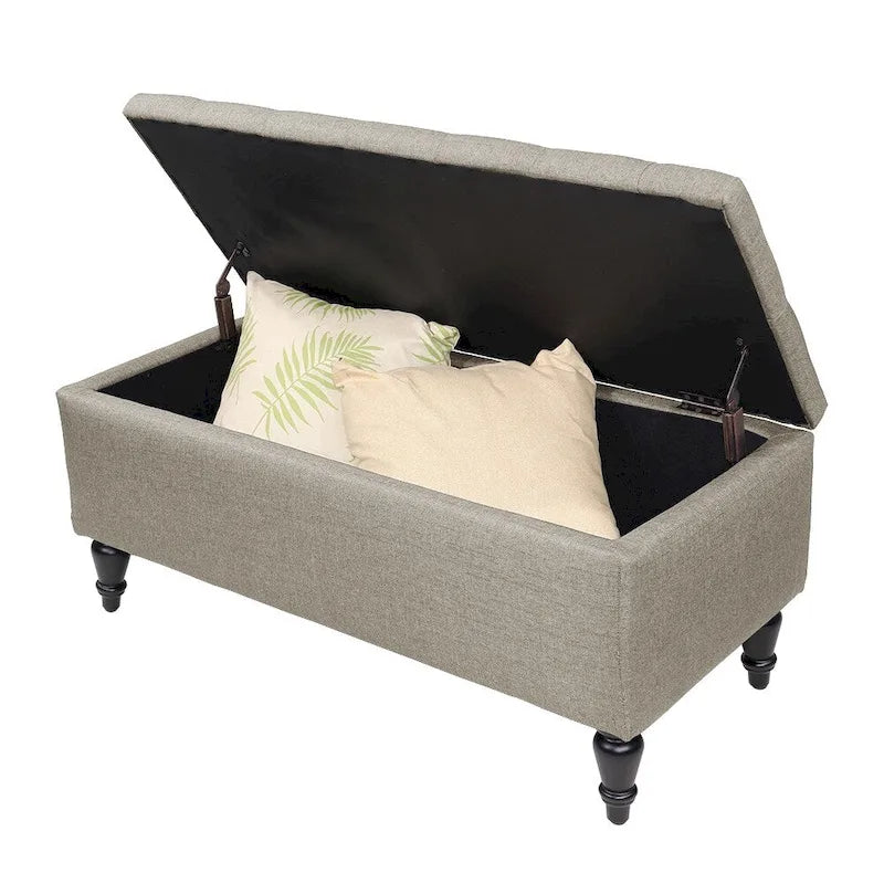 Fabric upholstered bench with storage function