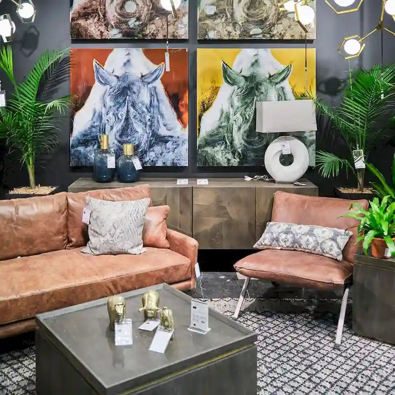 Brown Solid Wood Four-Door Sideboard With A Gold Metal Base.