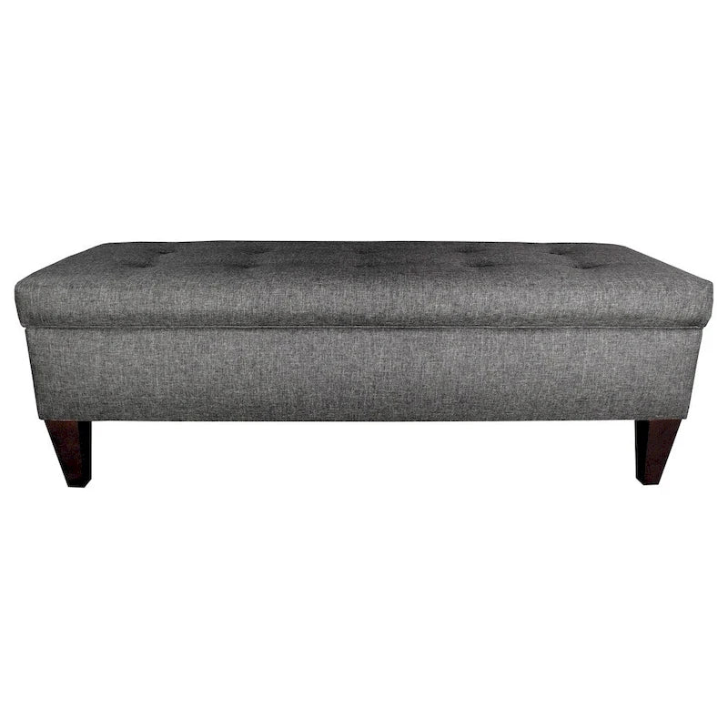 Storage Bench Ottoman, Tufted, Grey/Beige, 2-3 Seater