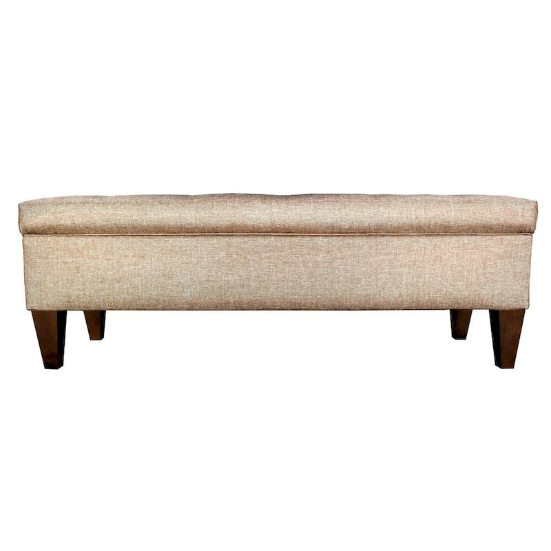 Storage Bench Ottoman, Tufted, Grey/Beige, 2-3 Seater