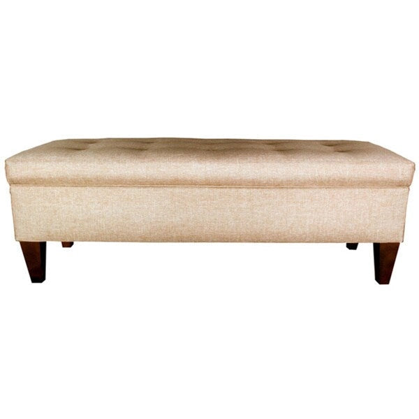 Storage Bench Ottoman, Tufted, Grey/Beige, 2-3 Seater