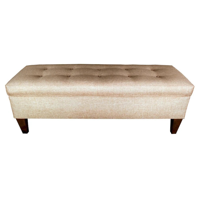 Storage Bench Ottoman, Tufted, Grey/Beige, 2-3 Seater