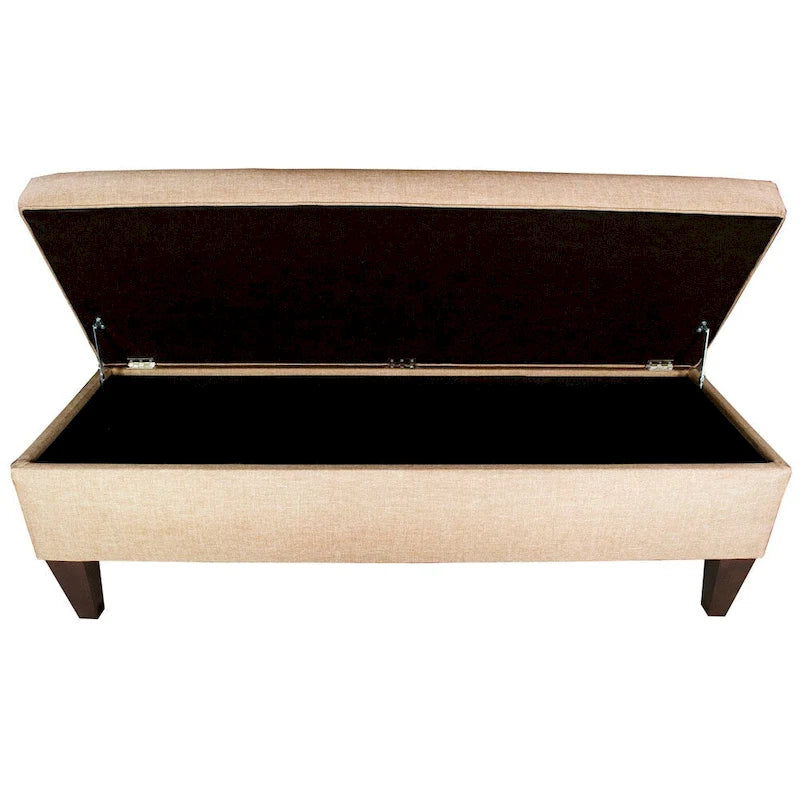 Storage Bench Ottoman, Tufted, Grey/Beige, 2-3 Seater