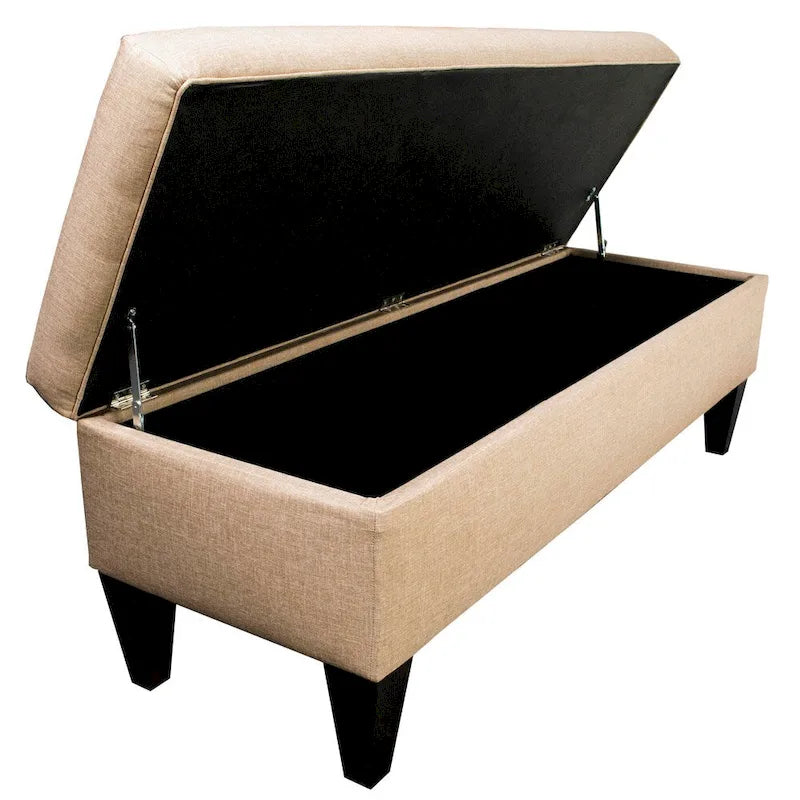 Storage Bench Ottoman, Tufted, Grey/Beige, 2-3 Seater