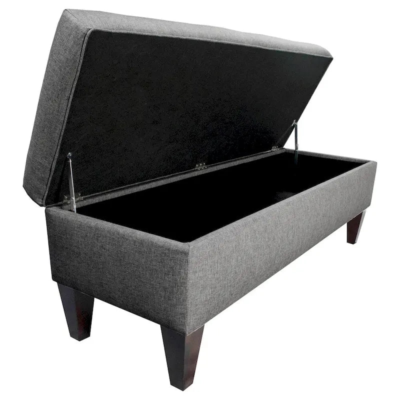 Storage Bench Ottoman, Tufted, Grey/Beige, 2-3 Seater