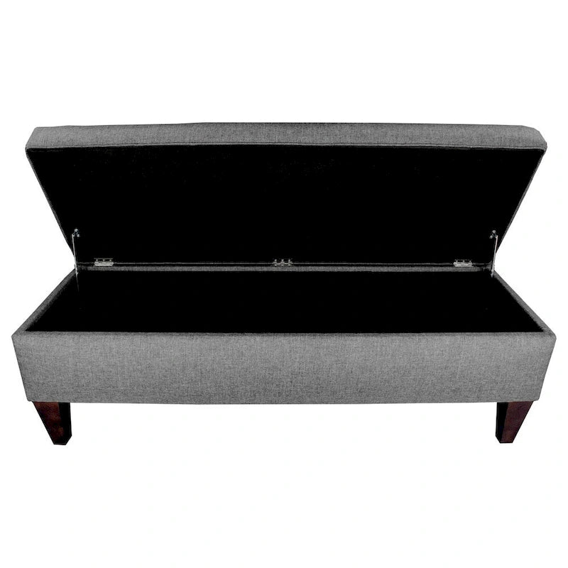 Storage Bench Ottoman, Tufted, Grey/Beige, 2-3 Seater