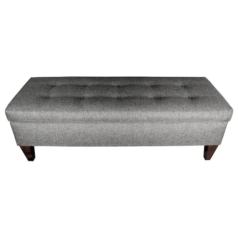 Storage Bench Ottoman, Tufted, Grey/Beige, 2-3 Seater