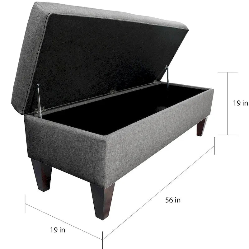 Storage Bench Ottoman, Tufted, Grey/Beige, 2-3 Seater