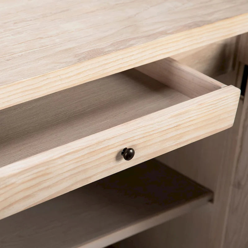 4-Door Sideboard, Light Pine, Carved Sunburst Doors, 79"