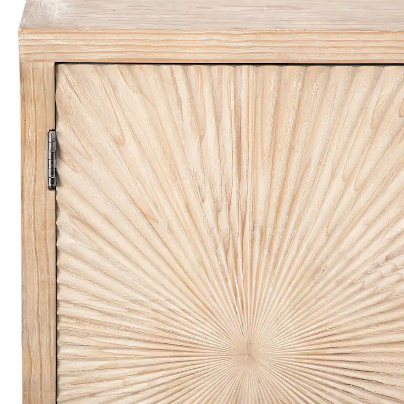 4-Door Sideboard, Light Pine, Carved Sunburst Doors, 79"