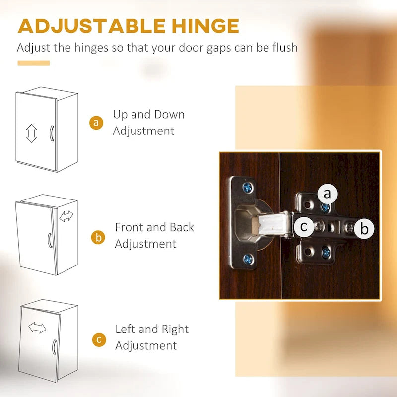 Kitchen sideboard with upper cabinets, freestanding storage unit, multi-functional drawers, double-door cabinet, and countertop, in brown.