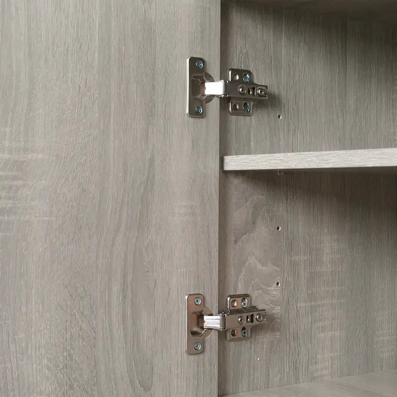 Kitchen sideboard with upper cabinets, freestanding storage unit, multi-functional drawers, double-door cabinet, and countertop, in brown.