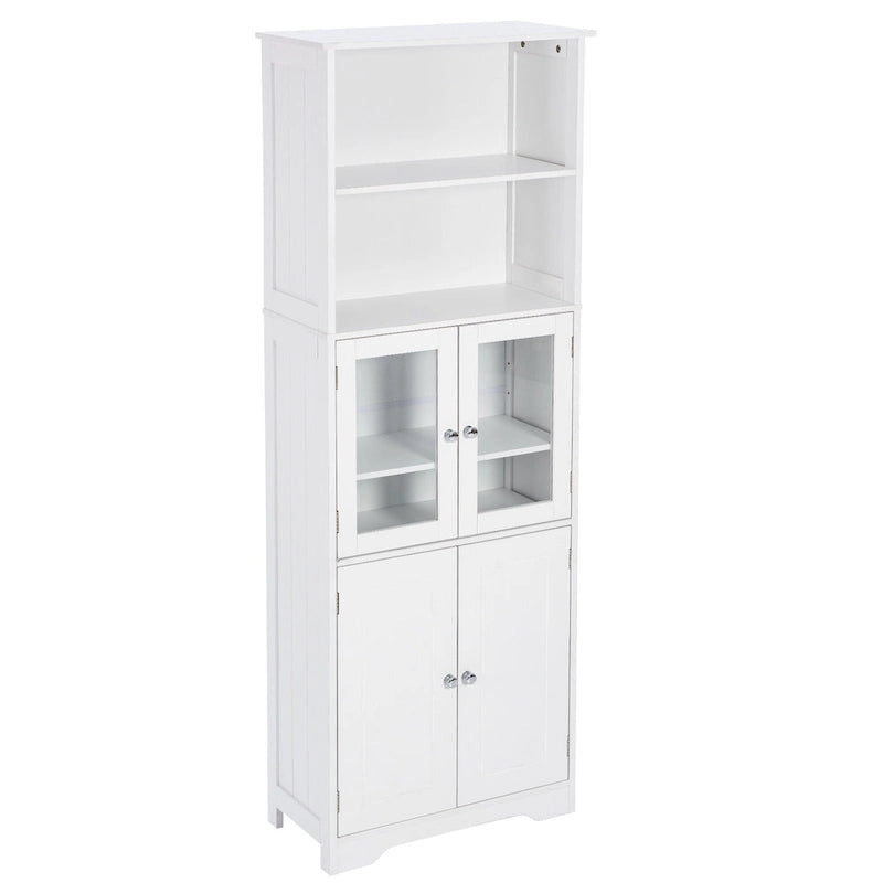 White Tall Bathroom Storage Cabinet with Shelves and Doors for Kitchen and Living Room - 23 W x64 H