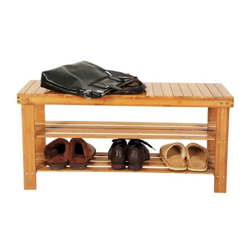 90 cm striped pattern three-tier bamboo shoe rack