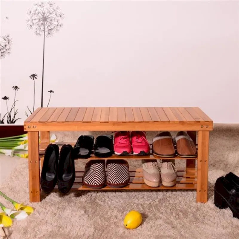 90 cm striped pattern three-tier bamboo shoe rack