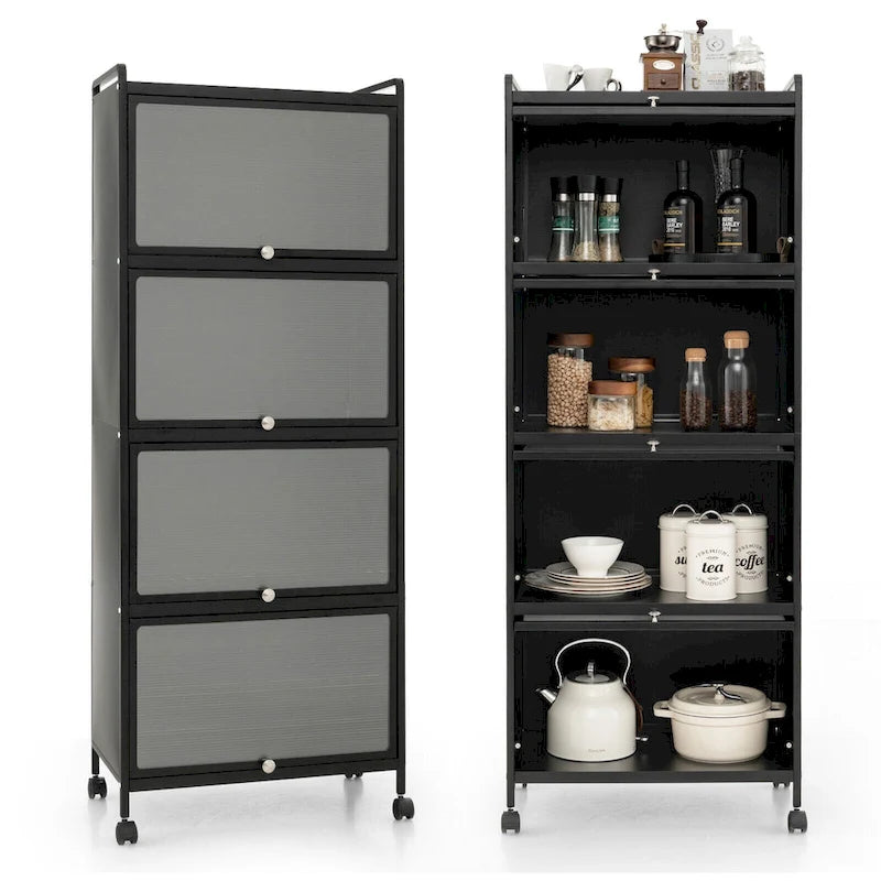 Five-tier kitchen storage rack with a flip-top lid.