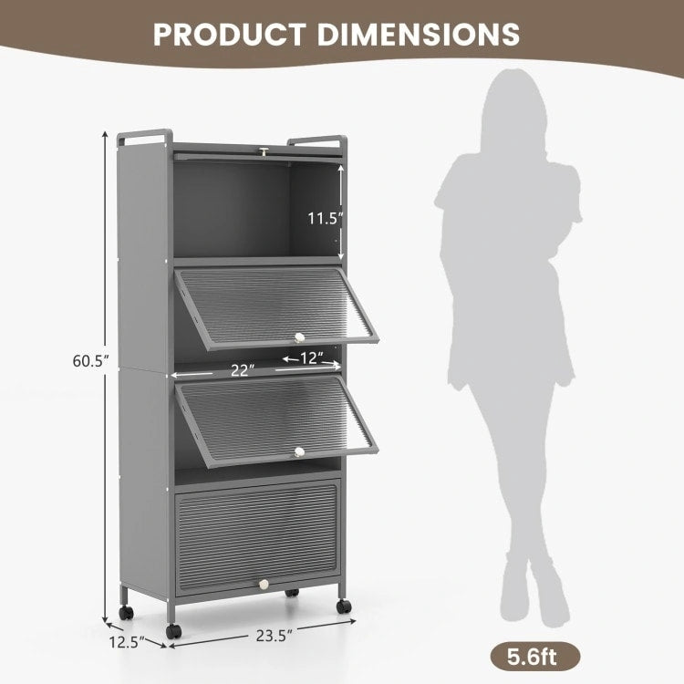 Five-tier kitchen storage rack with a flip-top lid.